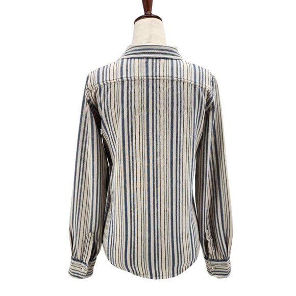Ba&Sh Womens 0 Top Flannel Striped Button Down Shirt Ivory Blue Black Marius - Picture 4 of 13